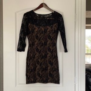 Guess Black and Nude Lace Mini Dress